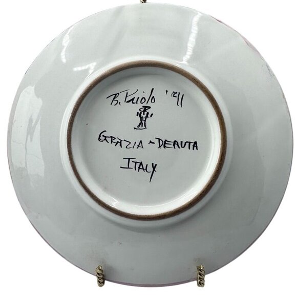 Rare Grazia Deruta Italy Hand Painted Pink & Blue Cup & Saucer Signed B. Piolo - Picture 5 of 13